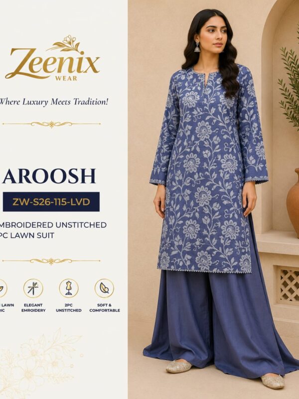 AROOSH Embroidered Unstitched 2 Piece Lawn Suit – Zeenix Wear