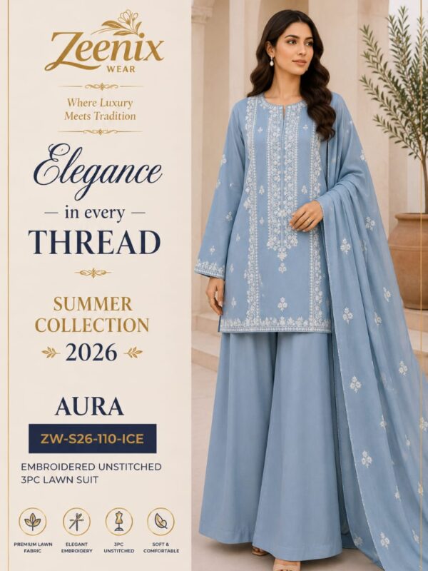 AURA Embroidered Unstitched 3 Piece Lawn Suit – Zeenix Wear