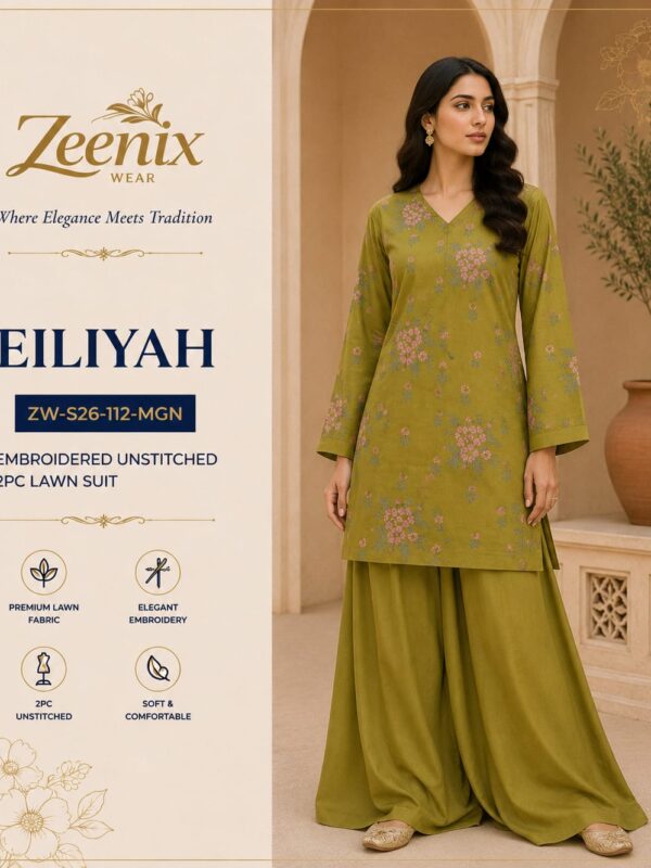 EILIYAH Embroidered Unstitched 2 Piece Lawn Suit – Zeenix Wear