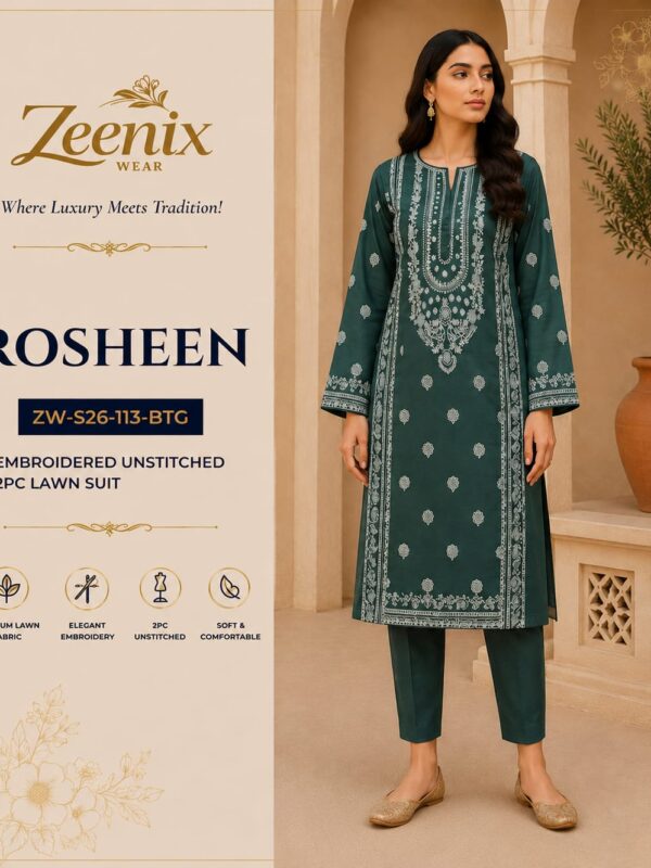 ROSHEEN Embroidered Unstitched 2 Piece Lawn Suit – Zeenix Wear