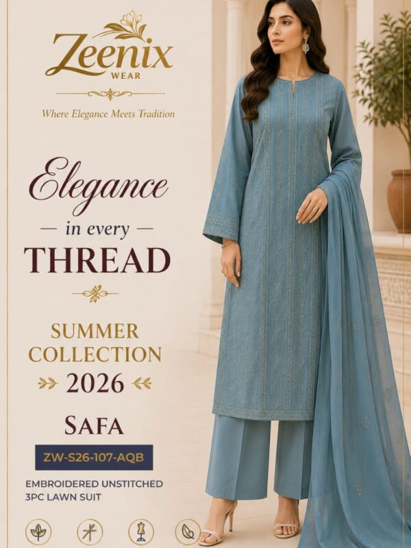 SAFA Embroidered Unstitched 3 Piece Lawn Suit – Zeenix Wear