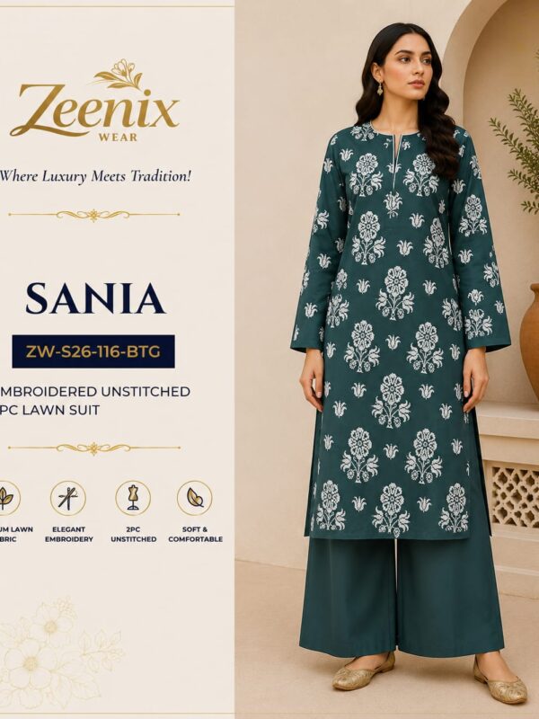 SANIA Embroidered Unstitched 2 Piece Lawn Suit – Zeenix Wear