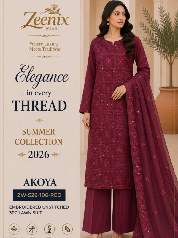 AKOYA Embroidered Unstitched 3 Piece Lawn Suit – Zeenix Wear