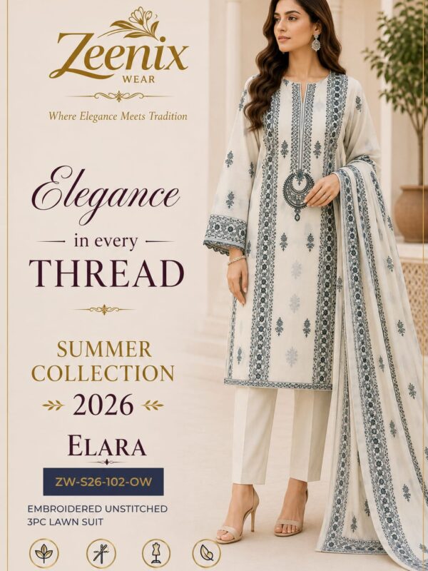 ELARA Embroidered Unstitched 3 Piece Lawn Suit – Zeenix Wear