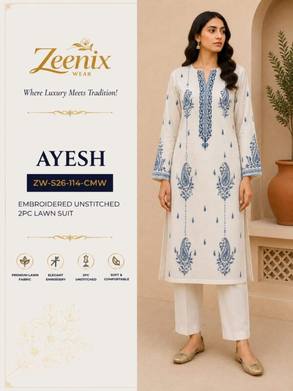 AYESH Embroidered Unstitched 2 Piece Lawn Suit – Zeenix Wear