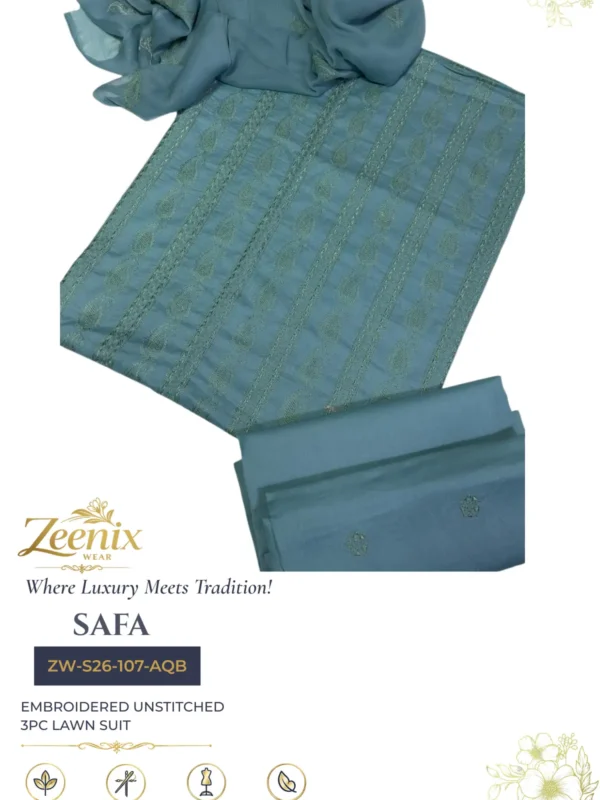 SAFA Embroidered Unstitched 3 Piece Lawn Suit – Zeenix Wear