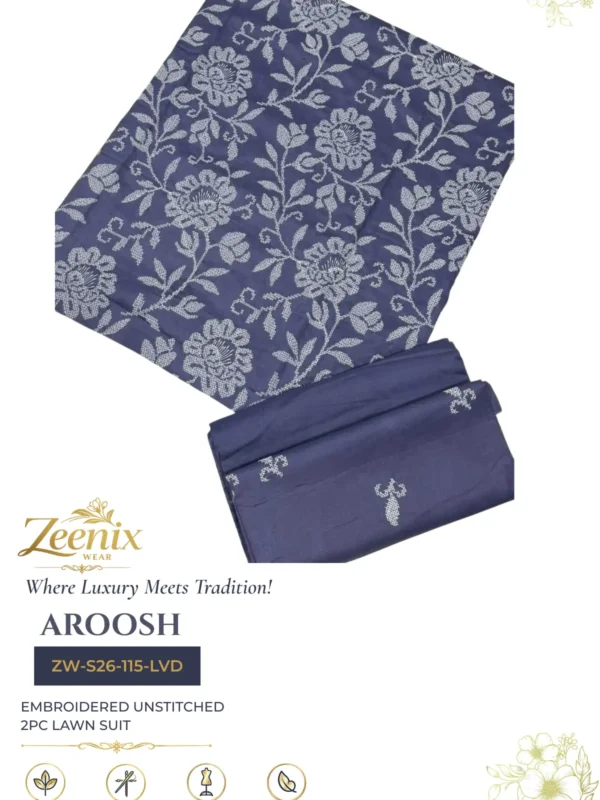 AROOSH Embroidered Unstitched 2 Piece Lawn Suit – Zeenix Wear