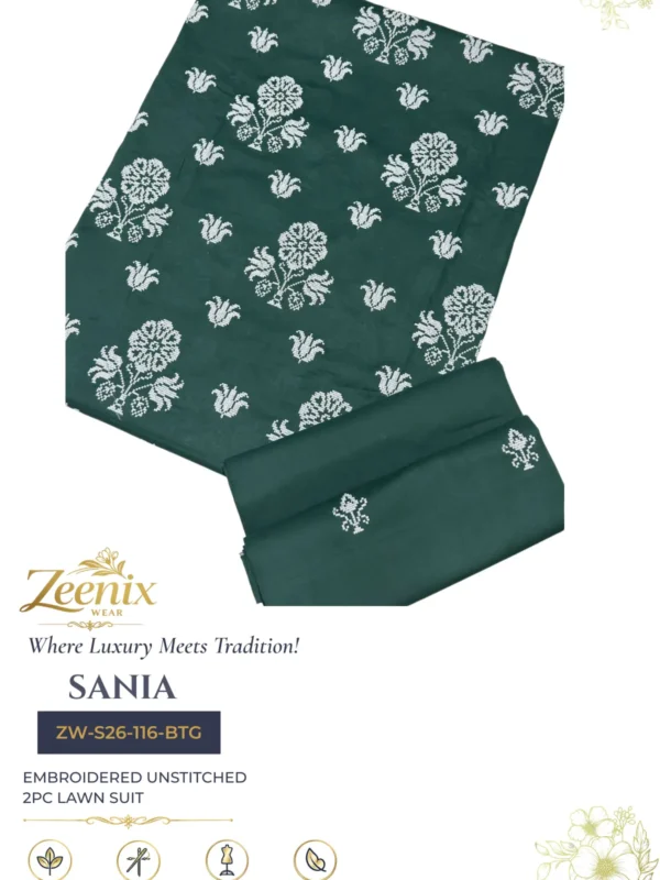 SANIA Embroidered Unstitched 2 Piece Lawn Suit – Zeenix Wear